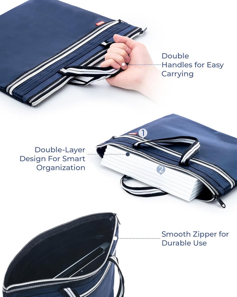 MG Zipper Pouch with Handle 12x15 in Large Pocket File Bag, Double-Layer Large Capacity Waterproof, A4 Foldable Document Storage Bag, Suitable for Office Carrying Paper Documents Books 1 Pack (Blue) - Image 5